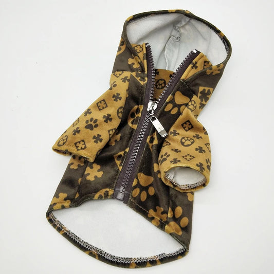 Chaqueta de otoño con capucha para perro, diseño de lujo, con estampado de patas, tallas XS-2XL