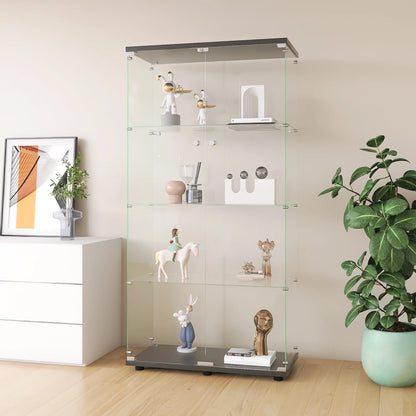 Rosahqnda glass cabinet with 4 shelves, 8 storage rooms with door, toys storage s wardrobe curio stand bookshelf