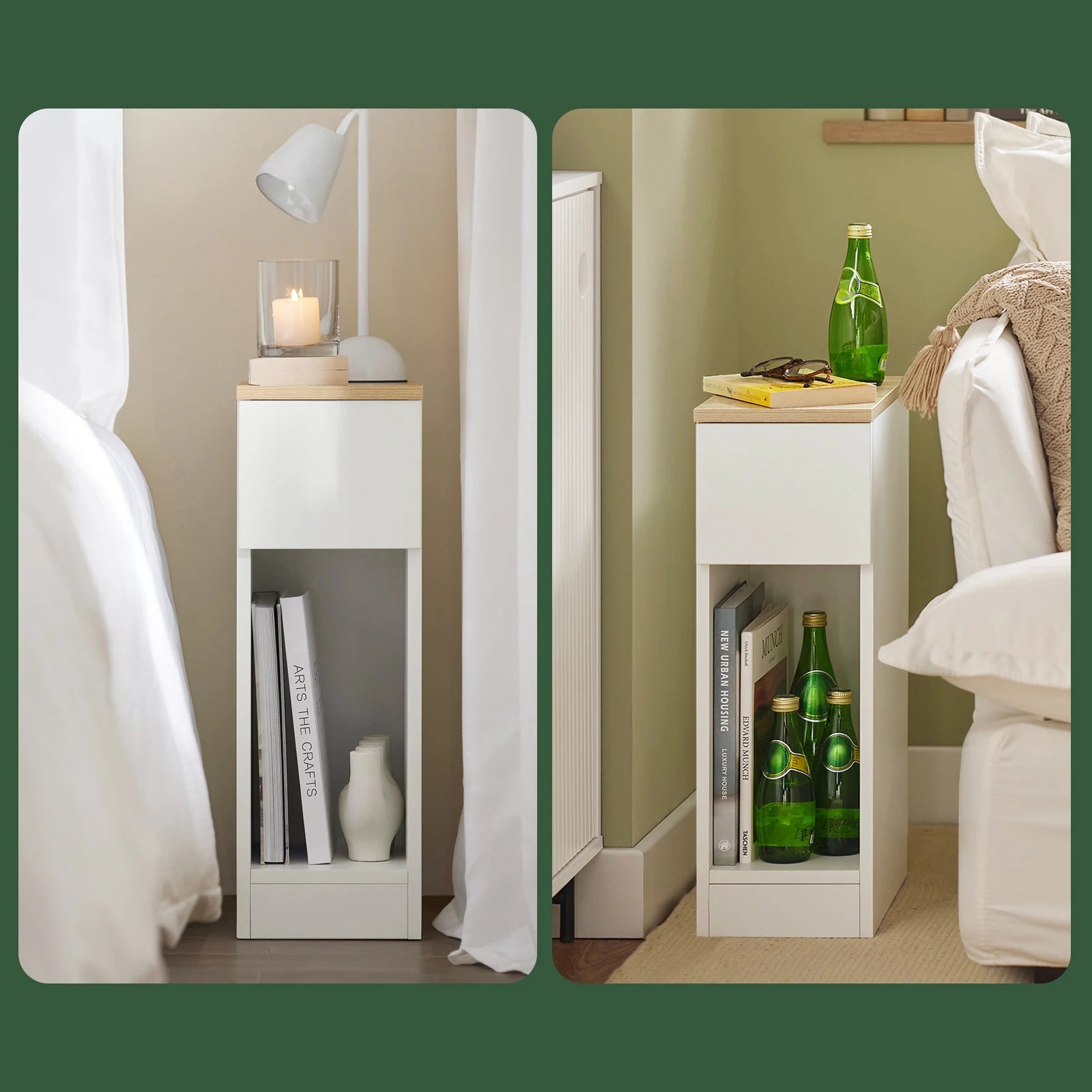 SoBuy FBT111x2 Bedside Table 2 set with drawer for box spring bed sofa table 2 pieces side table table narrow bedside cabinet