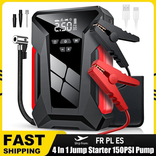 Bomba de aire de arranque para coche de 28000 mAh, compresor de aire 4 en 1 multifunción, banco de energía, arrancador de batería de coche, inflador de neumáticos automático