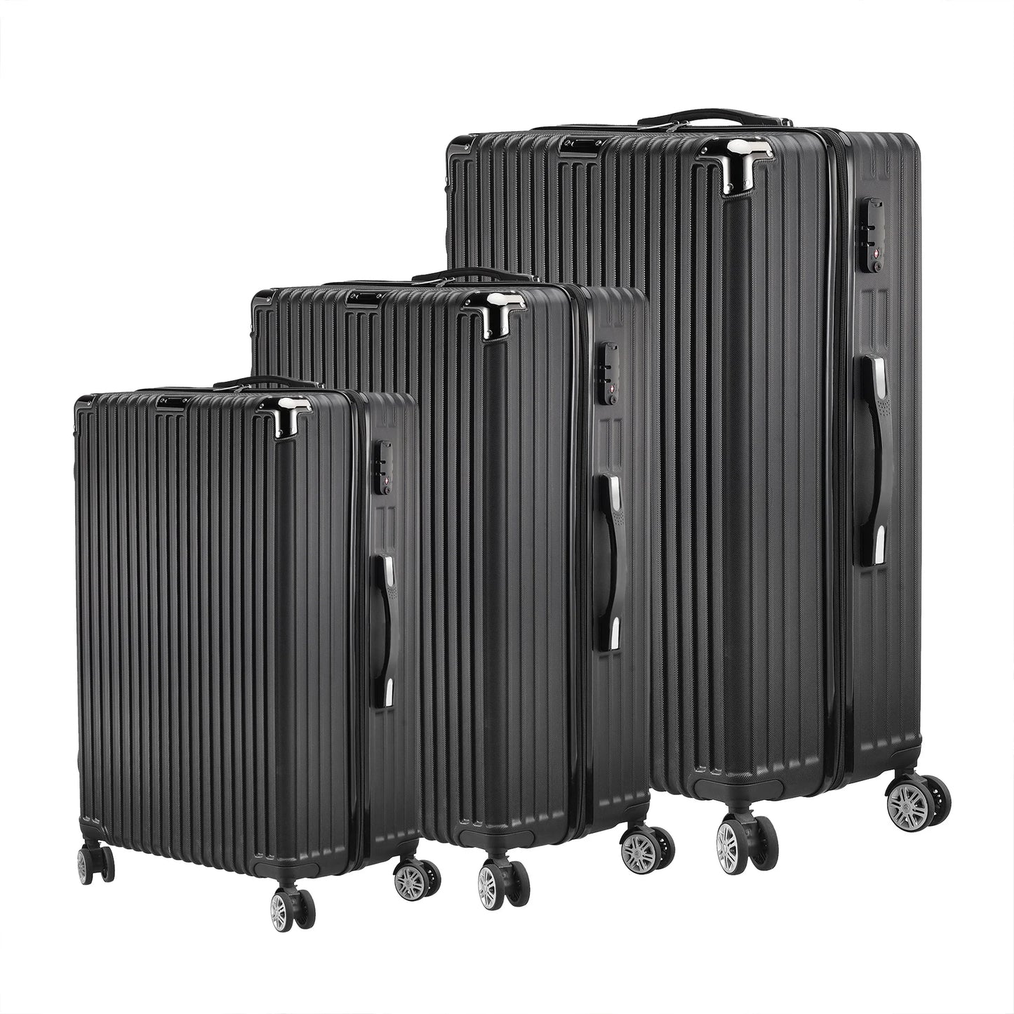 Anajqaqia 3-Piece Travel Suitcase Set with Wheels and Lock, Hard-Shell Trolley, Telescopic Handle, M, L, XL, Silvery