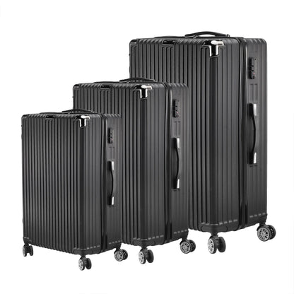 Anajqaqia 3-Piece Travel Suitcase Set with Wheels and Lock, Hard-Shell Trolley, Telescopic Handle, M, L, XL, Silvery