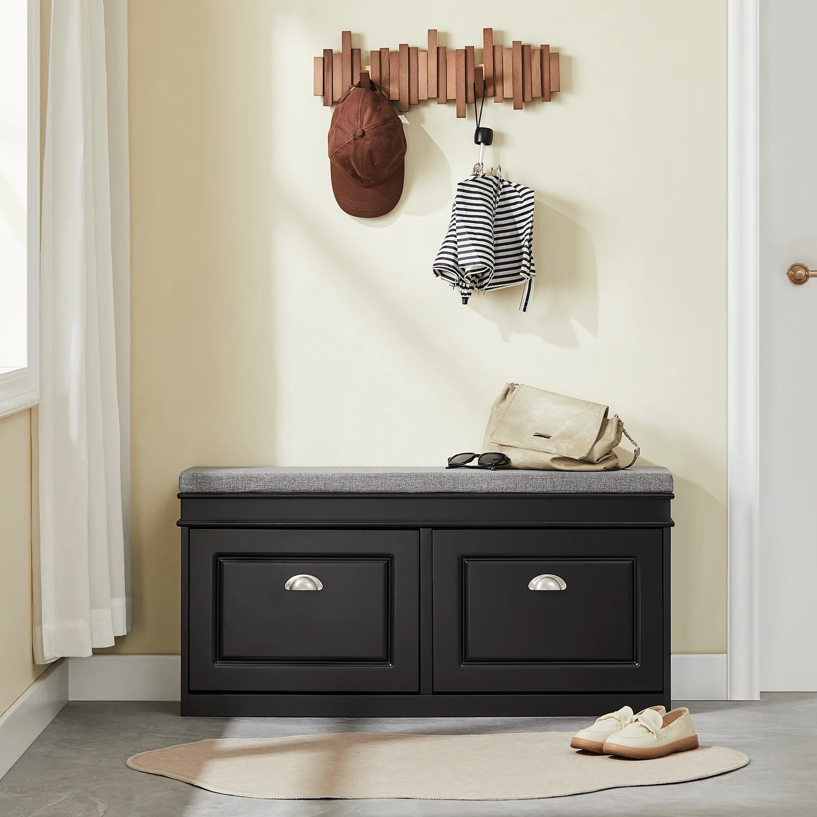 SoBuy FSR64 Shoe dump truck seat chest of drawers bench with seat cushion shoe bench with 2 flaps BHT approx.: 104x52x24cm