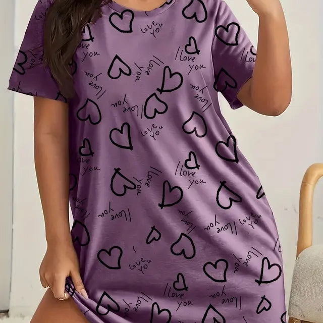 Camisón de manga corta con estampado de talla grande para mujer, microelástico, informal, con cuello redondo, para estar en casa, talla grande 