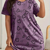 Camisón de manga corta con estampado de talla grande para mujer, microelástico, informal, con cuello redondo, para estar en casa, talla grande 
