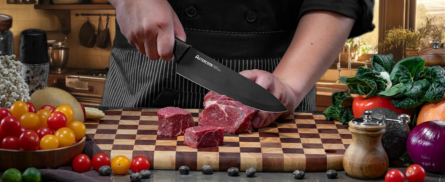 15PCS/ Astercook Knife Set with Sharpener Block - German Stainless Steel, Dishwasher Safe Kitchen Knife with Built-in Sharpener
