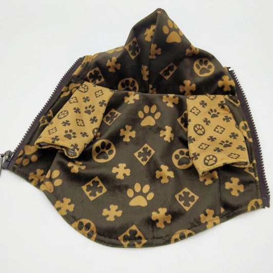 Chaqueta de otoño con capucha para perro, diseño de lujo, con estampado de patas, tallas XS-2XL