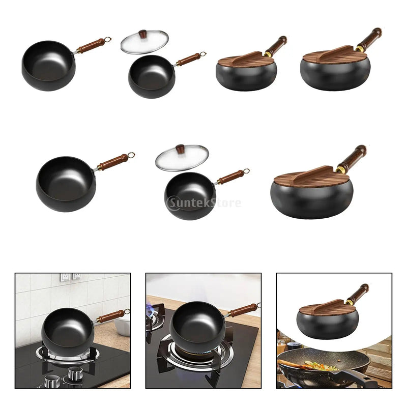 Nonstick Wok No Coating Gas Boiling Stir Fry Pan for Restaurant Camping Home Stovetop Induction Cooker Cookware Pots Cooking