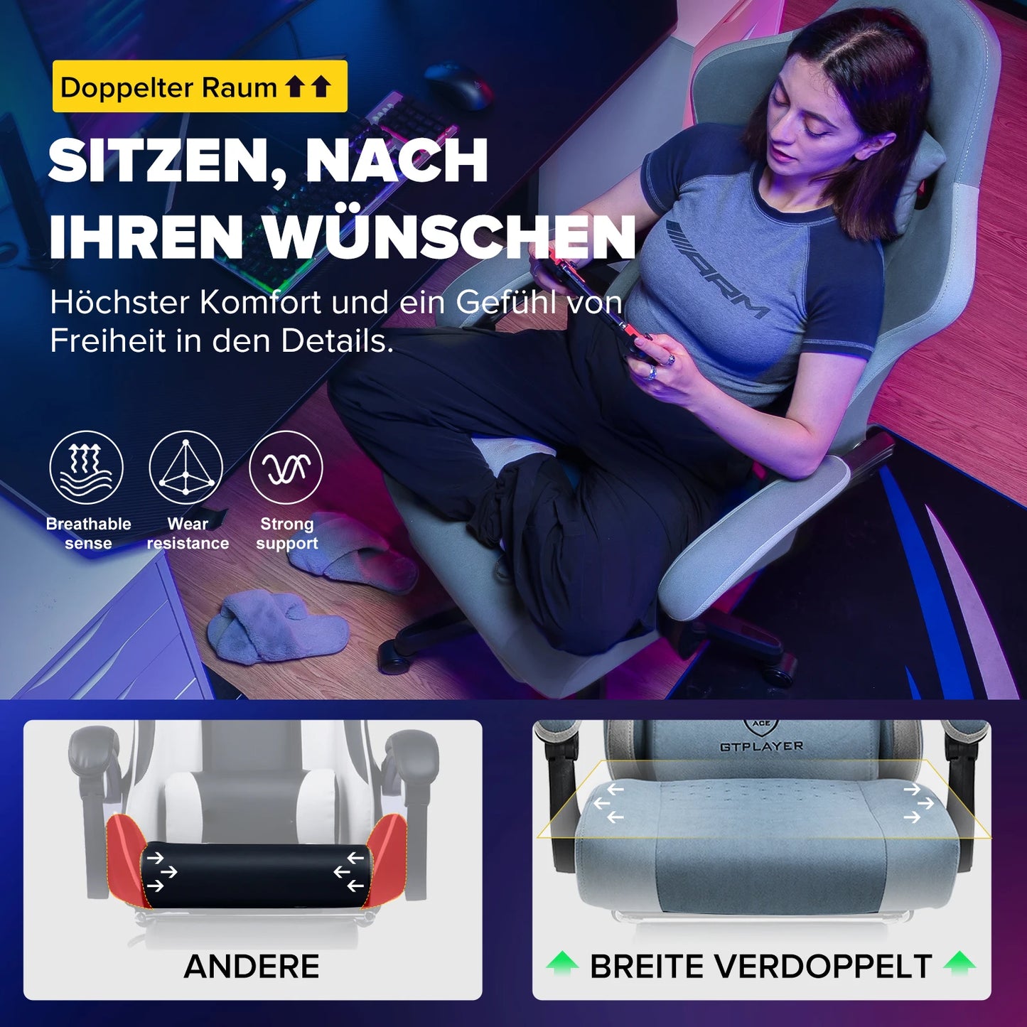 GTPLAYER Gaming Chair, Computer Office Chair with Pocket Spring Cushion, Linkage Armrests and Footrest, High Back Ergonomic Comp