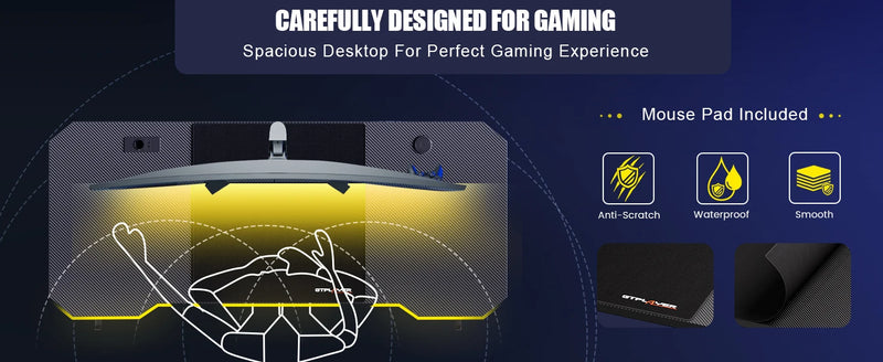 GTPLAYER Gaming table, Gaming desk 120x60cm, PC table Gamer table with Carbon Fiber Surface/LED/socket, Black