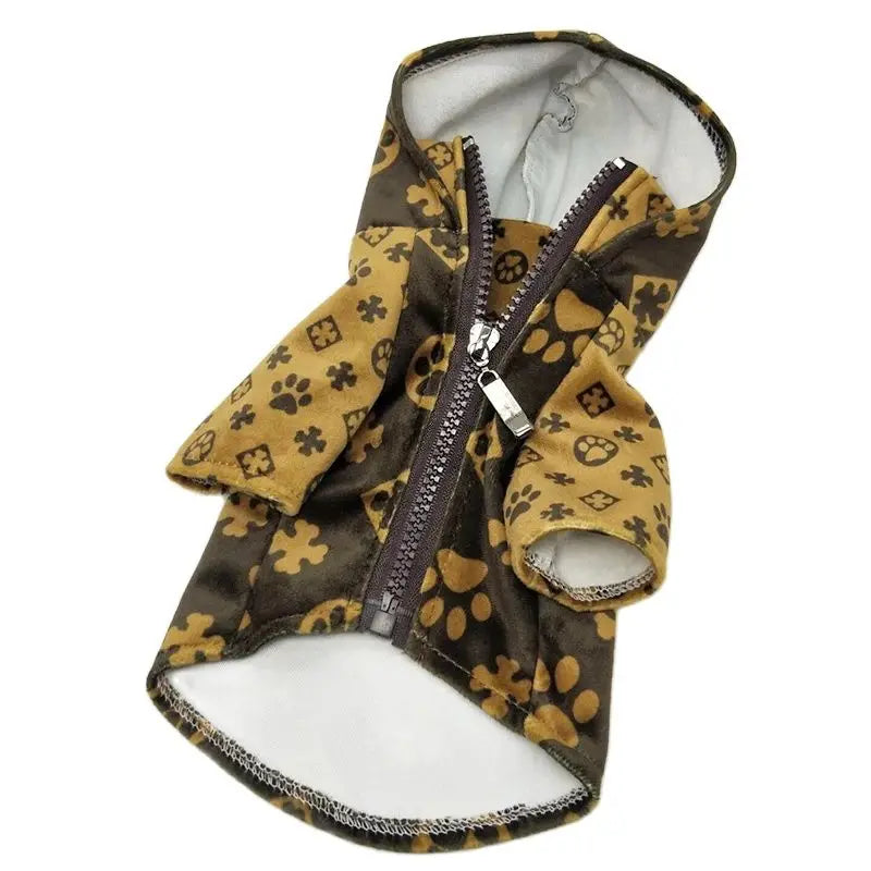 XS-2XL Luxury Designer Paw Print Dog Autumn Jacket Hooded Pet Clothing Warm Puppy Coat Sweatshirts