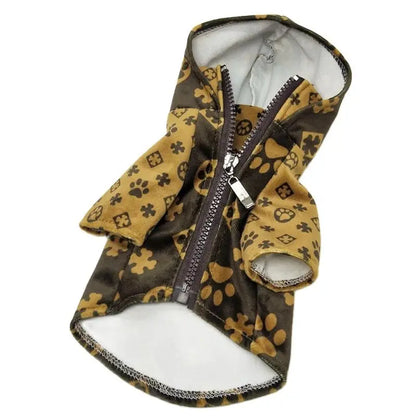 XS-2XL Luxury Designer Paw Print Dog Autumn Jacket Hooded Pet Clothing Warm Puppy Coat Sweatshirts