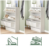 SoBuy FSR134-W Shoe dump truck Shoe shelf with 2 flaps, 2 doors and 2 drawers Hallway cabinet with bench Shoe bench with seat