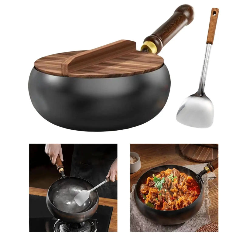 Nonstick Wok No Coating Gas Boiling Stir Fry Pan for Restaurant Camping Home Stovetop Induction Cooker Cookware Pots Cooking