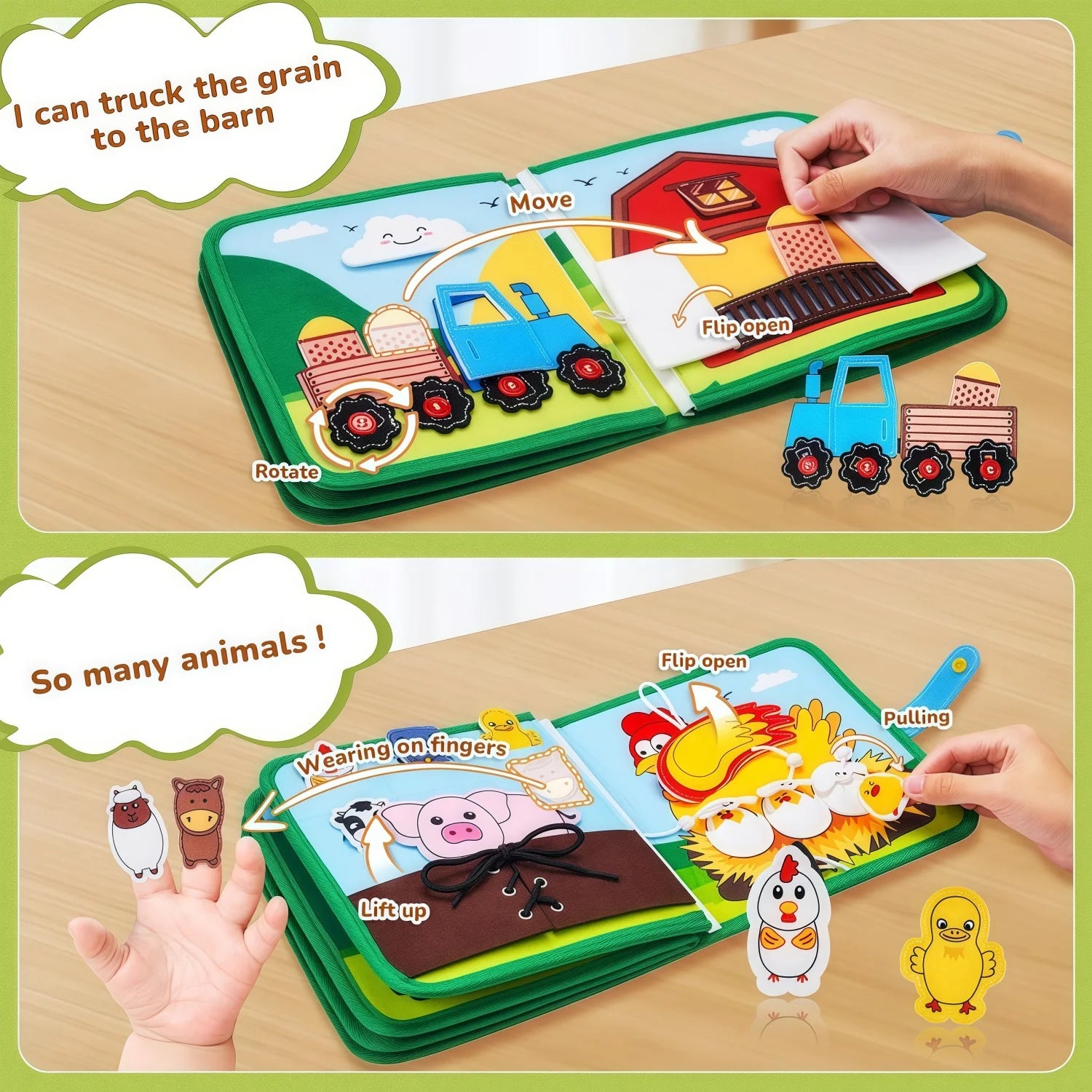 Montessori Busy Book Baby Early Education Book Farm Animal Scene Storytelling Activity Toy Fine Motor Quiet Book for Toddlers