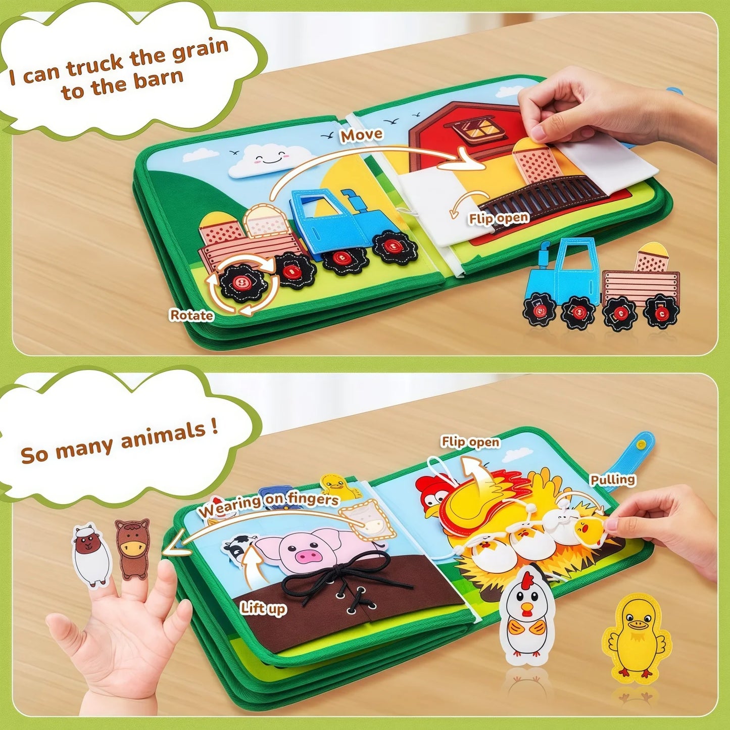 Montessori Busy Book Baby Early Education Book Farm Animal Scene Storytelling Activity Toy Fine Motor Quiet Book for Toddlers