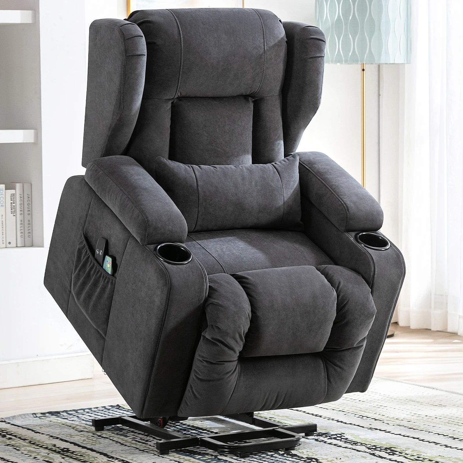 COMHOMA Relax armchair stand-up aid massage armchair with fabric surface electric stand-up armchair TV armchair armchair fabric