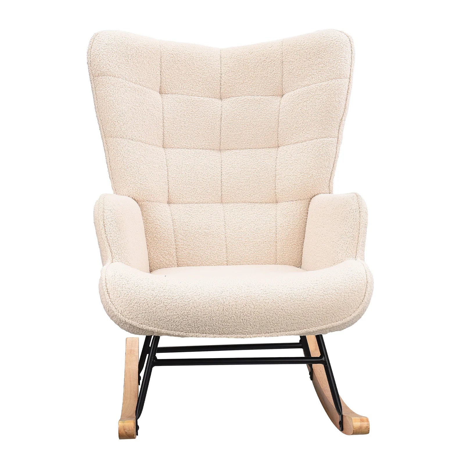 Anajqaqia Rocking Chair, Relaxing Chair, Living Room Chair, Swing Chair, with Metal Frame and Wooden Base, Teddy, Beige