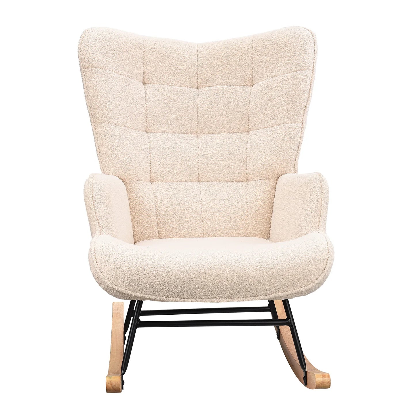 Anajqaqia Rocking Chair, Relaxing Chair, Living Room Chair, Swing Chair, with Metal Frame and Wooden Base, Teddy, Beige