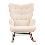 Anajqaqia Rocking Chair, Relaxing Chair, Living Room Chair, Swing Chair, with Metal Frame and Wooden Base, Teddy, Beige