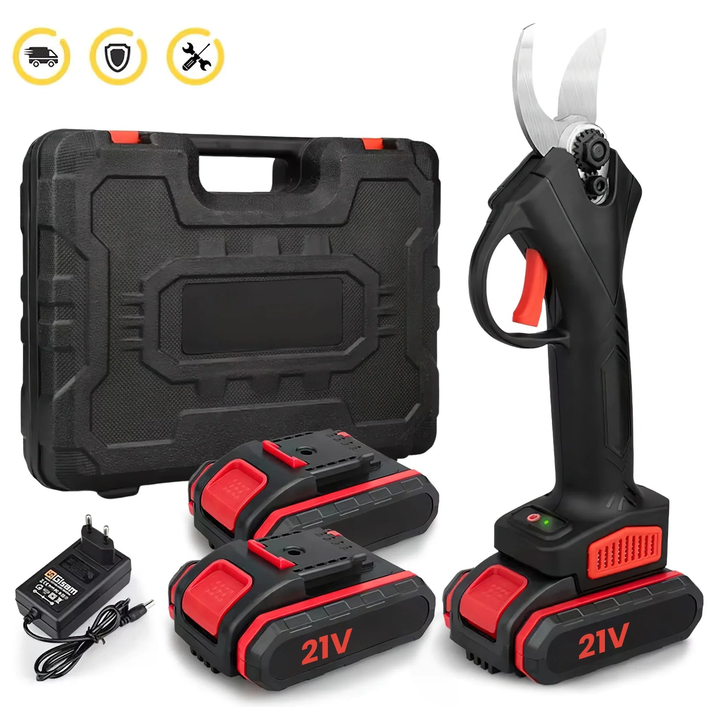 1200W 25mm Brushless Cordless Electric Pruner Pruning Shears Fruit Tree Bonsai Pruning Branches Cutter Power Tool With 2pcs 21V