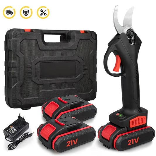 1200W 25mm Brushless Cordless Electric Pruner Pruning Shears Fruit Tree Bonsai Pruning Branches Cutter Power Tool With 2pcs 21V