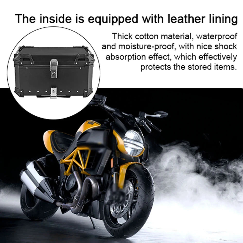 65L Universal Motorcycle Aluminum Rear Trunk Luggage Case Waterproof Tail ToolBox Storage Box with 2 Keys Reflective Sticker