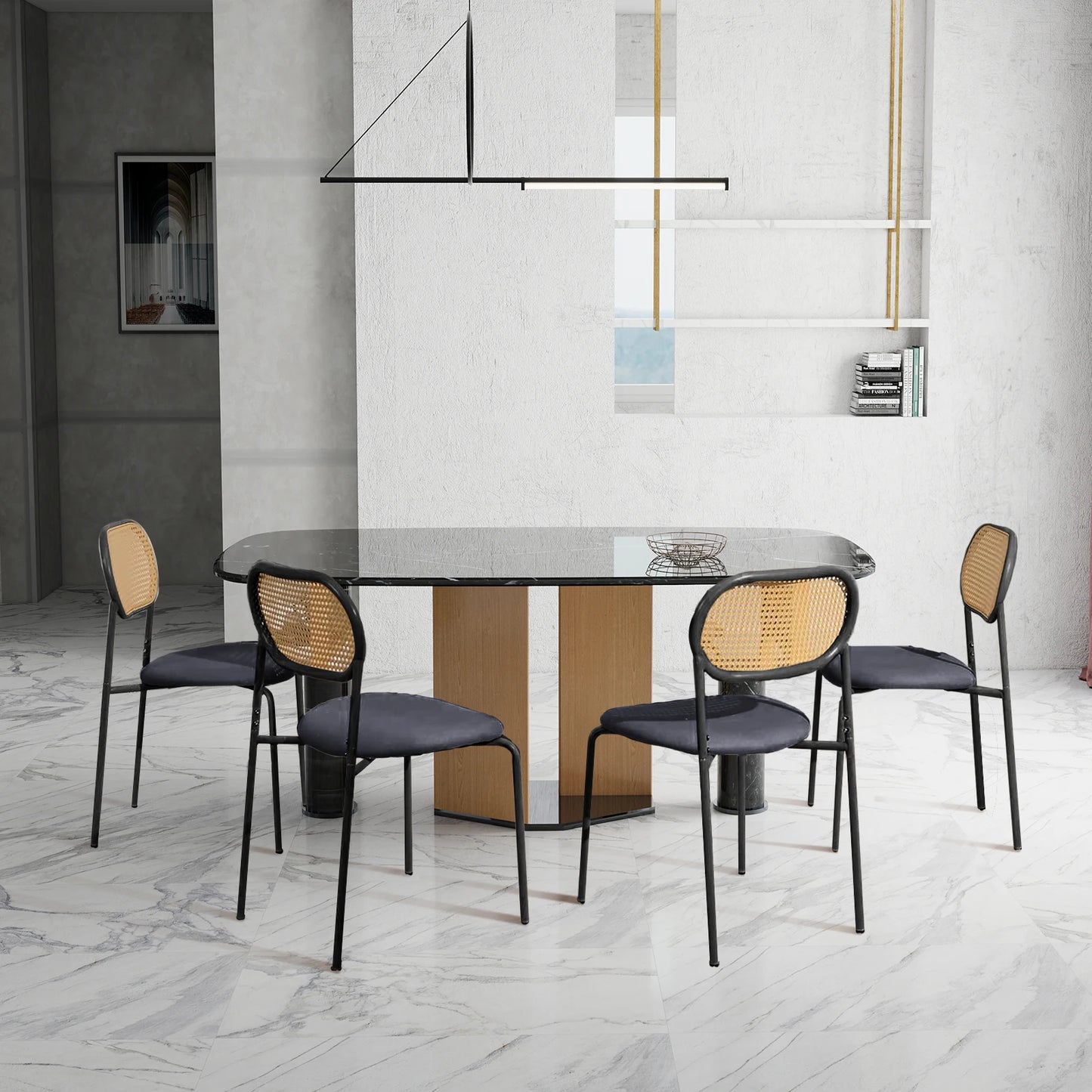 Set of 2 Rattan Dining Room Chairs, Upholstered Chair with Adjustable Metal Legs, Dressing Table Chair, Living Room Chair