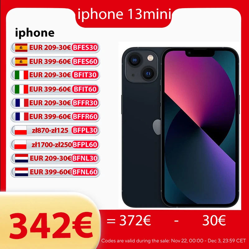 Original Apple iPhone 13 mini iPhone 5.4 OLED 128 / 256 / 512GB ROM A15 bionic Ios face ID NFC Unlock 5G