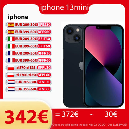 Original Apple iPhone 13 mini iPhone 5.4 OLED 128 / 256 / 512GB ROM A15 bionic Ios face ID NFC Unlock 5G