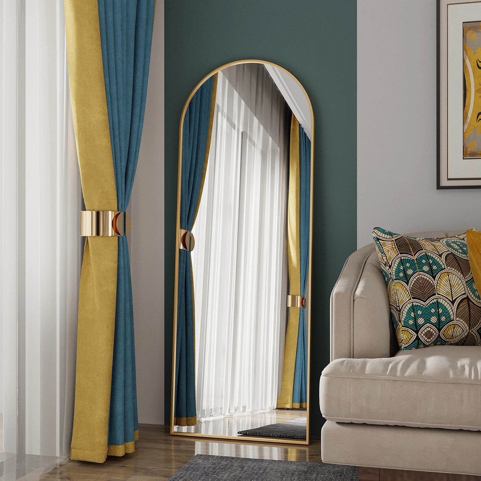 Anajqaqia 162×53cm Full Body Mirror, Curved Standing Mirror, Floor Mirror with Tempered Glass and Aluminum Alloy Frame