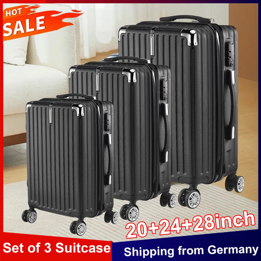 Anajqaqia Suitcase 3 Pieces Set,Hard Shell Trolleys Set,With TSA Lock,360° Universal Wheels,Lightweight ABS Luggage,Black