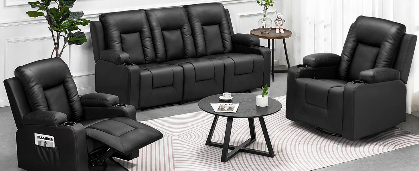 COMHOMA Recliner TV Armchair with Reclining and Footrest, Thick Backrest and Armrests, 360° Swivel