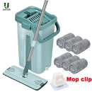 Flat Squeeze Mop with Bucket, Wringing Floor Cleaning, Microfiber Pads, Wet or Dry Use on Laminate Wood, Free Hand 