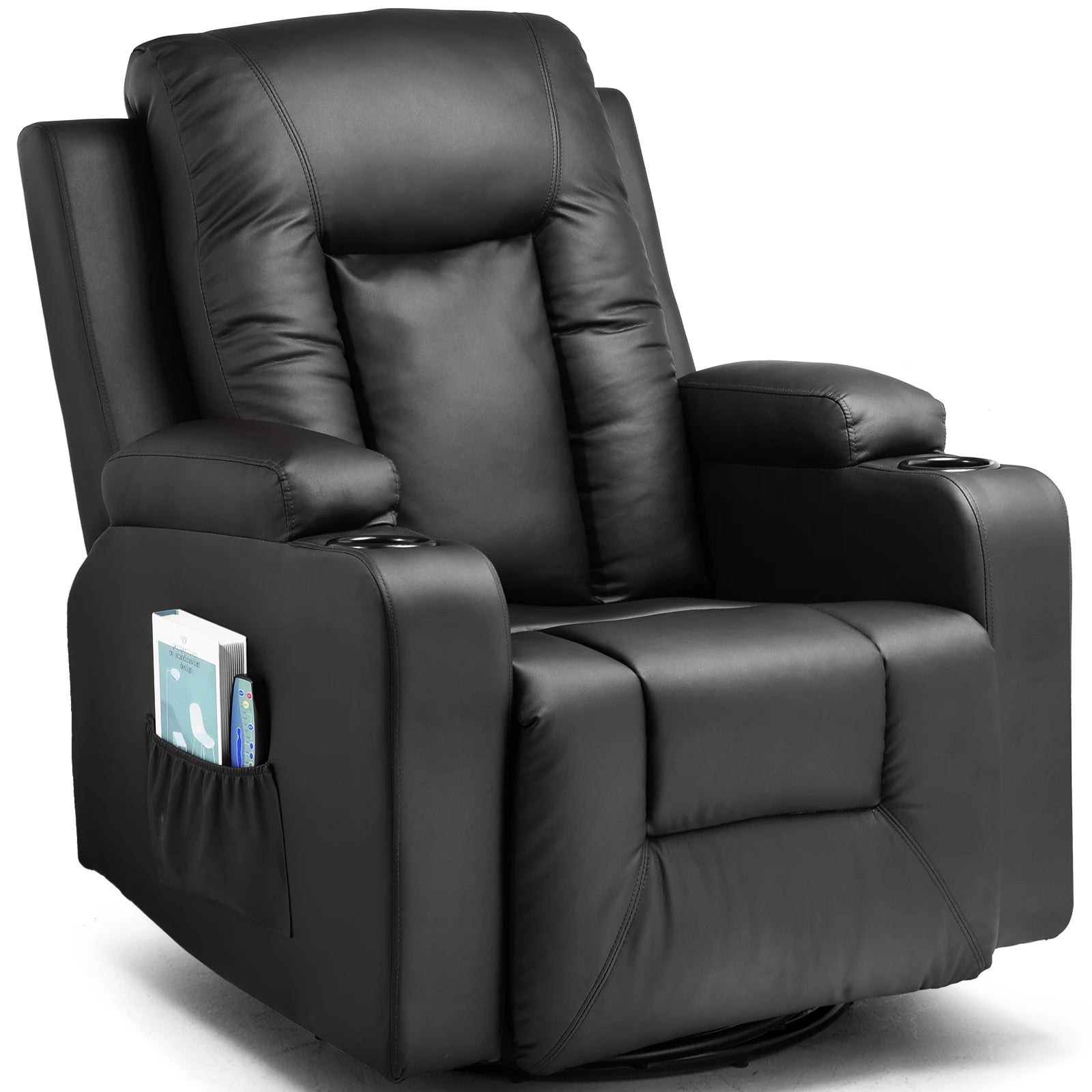 COMHOMA Recliner TV Armchair with Reclining and Footrest, Thick Backrest and Armrests, 360° Swivel