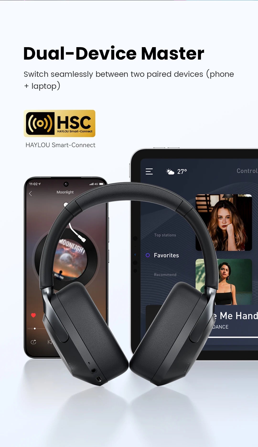 Fone de Ouvido Sem Fio HAYLOU S40 ANC com Cancelamento de Ruído de 50dB, Áudio Espacial 3D Hi-Res, LDAC, Bluetooth 6.0 e Design Over-Ear