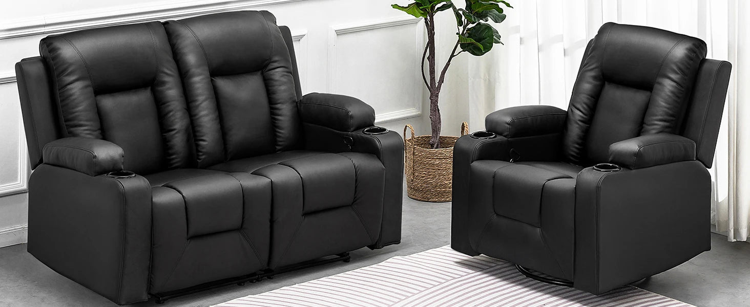 COMHOMA Recliner TV Armchair with Reclining and Footrest, Thick Backrest and Armrests, 360° Swivel