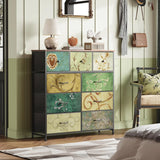 Rosahqnda chest of drawers with drawers Bohemian dressing table with wooden panel, fabric drawers, metal frame, fabric chest of drawers