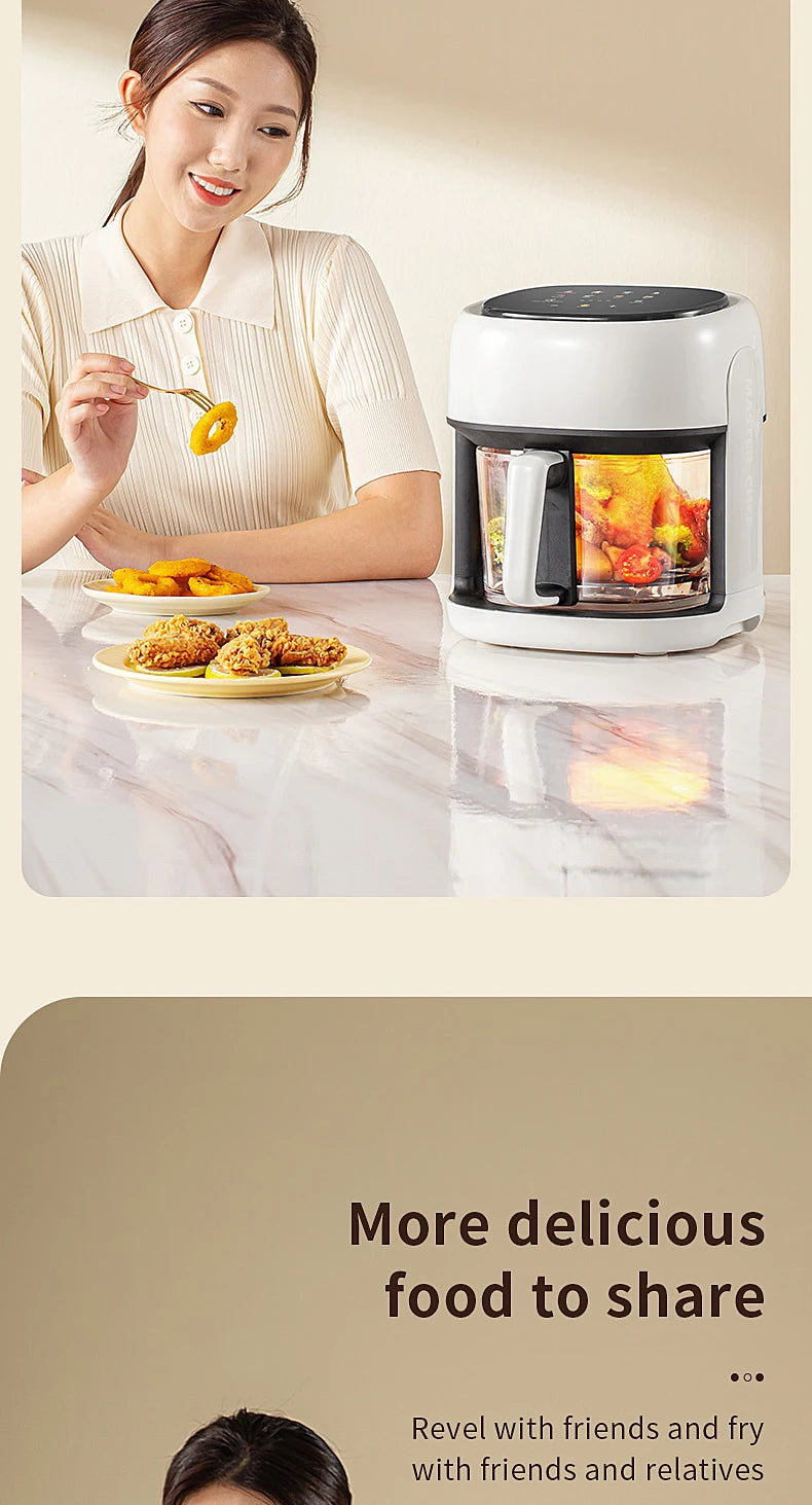 Smart Electric Air Fryer Large Capacity Convection Oven Deep Fryer Without Oil Kitchen 360°Baking Viewable Window Home Appliance