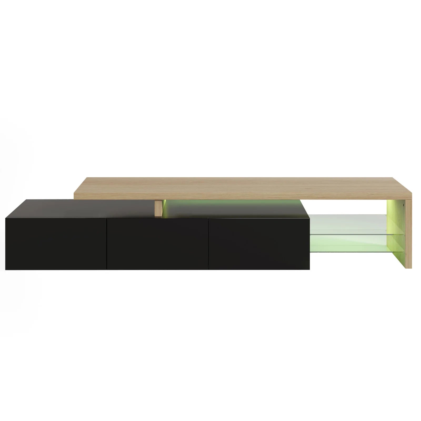 ROSAHQNDA Modern TV Cabinet, LED Stylish Living Room Furniture, Practical Storage Space, High-Gloss, Glass Shelves, 200x42x39cm