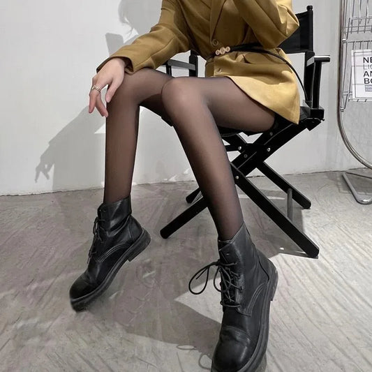 Mallas ajustadas y cálidas para mujer, medias de nailon, pantimedias translúcidas de terciopelo polar, pantalones de calcetín de lana ajustados elásticos de cintura alta para invierno