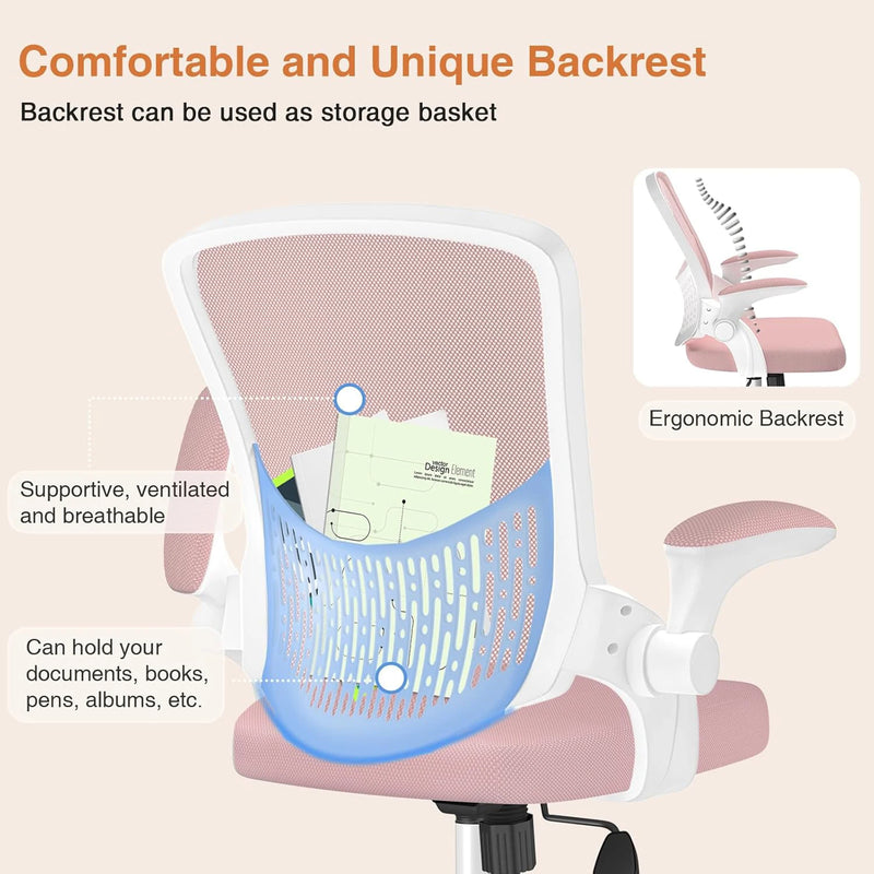 Naspaluro Ergonomic Office Chair Desk Chair with 90 ° Folding Armrest's Breathable Mesh Padding for Bedroom Home Office Study