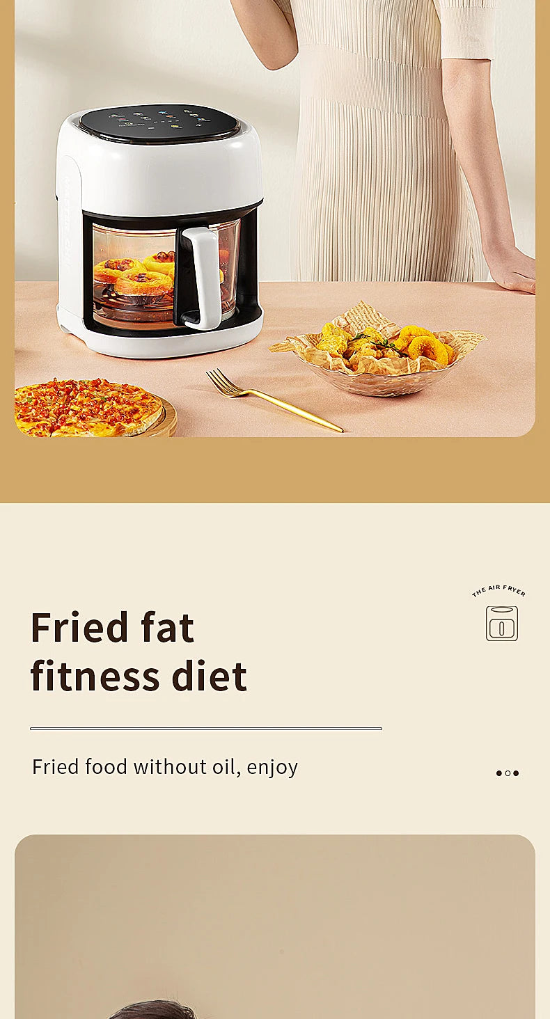 Smart Electric Air Fryer Large Capacity Convection Oven Deep Fryer Without Oil Kitchen 360°Baking Viewable Window Home Appliance
