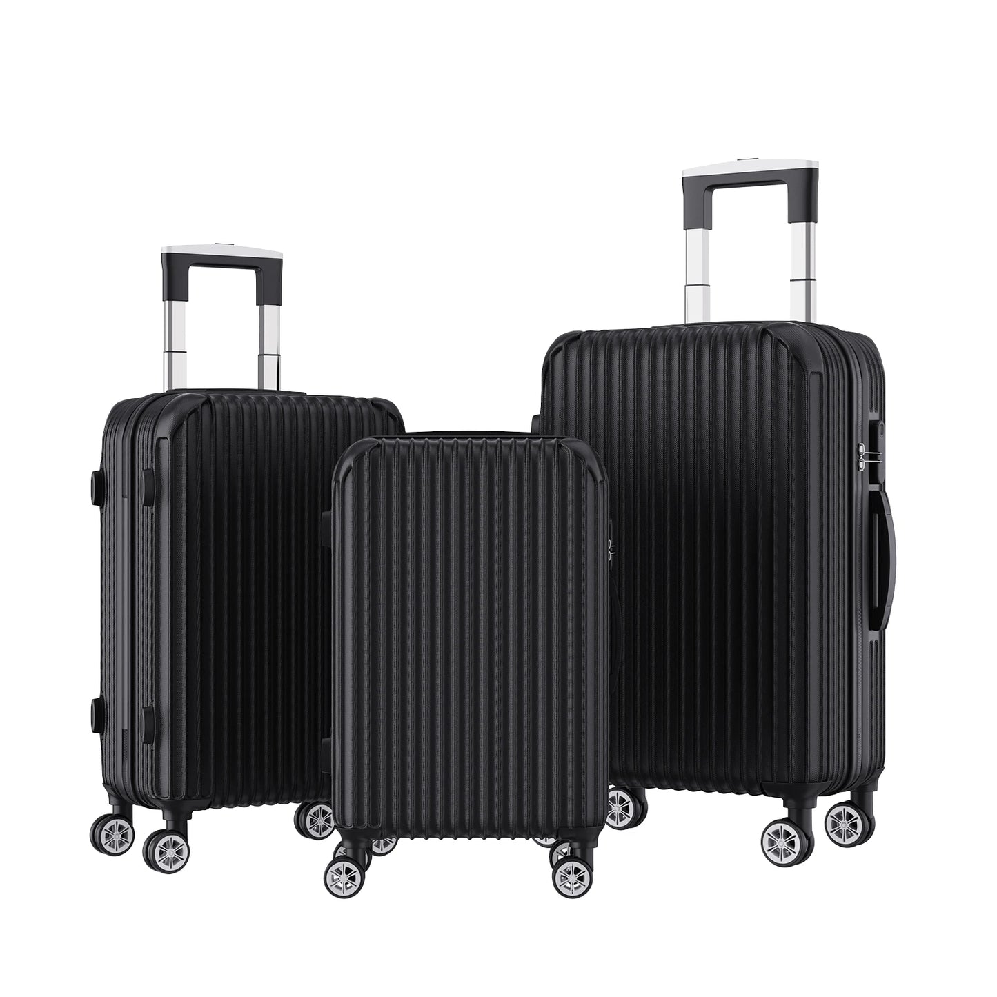 Rosahqnda 3-Piece Trolley Suitcase Set 4 Universal wheels Lock Case ABS Hard Sleeve Travel storage