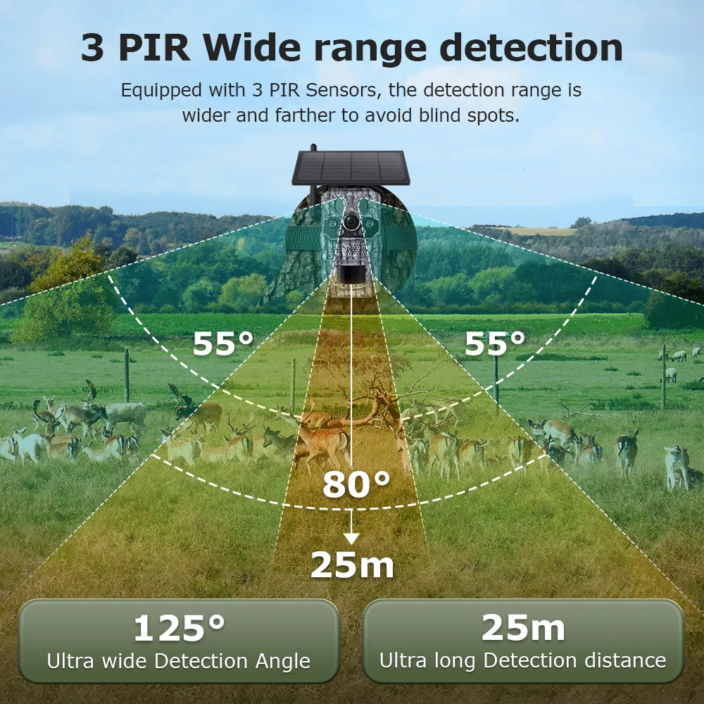 INQMEGA4G 2K 5MP PIR Motion Activated  Trigger Time Night Vision IP66 Hunting Trail Wildlife Battery Solar Camera Forest