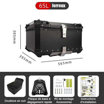 65L Universal Motorcycle Aluminum Rear Trunk Luggage Case Waterproof Tail ToolBox Storage Box with 2 Keys Reflective Sticker
