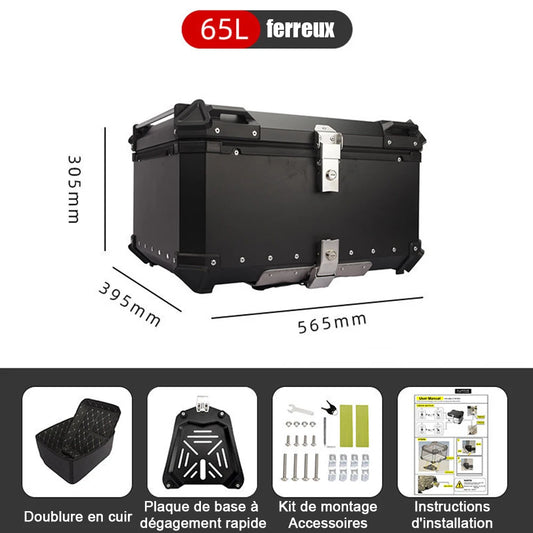 65L Universal Motorcycle Aluminum Rear Trunk Luggage Case Waterproof Tail ToolBox Storage Box with 2 Keys Reflective Sticker
