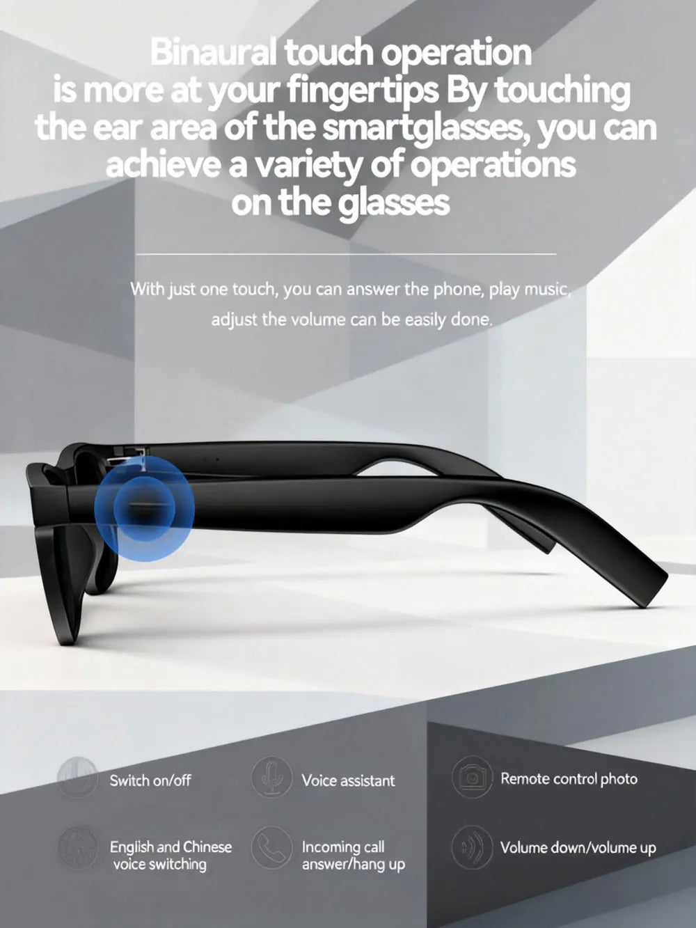 Smart Glasses D11 Plus Bluetooth 5.3 Music Control Camera Shutter Call Answer Glasses Smart Sunglasses UV400 Outdoor Sports Unisex