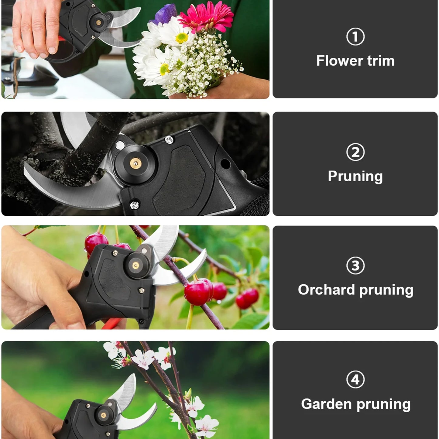 1200W 25mm Brushless Cordless Electric Pruner Pruning Shears Fruit Tree Bonsai Pruning Branches Cutter Power Tool With 2pcs 21V