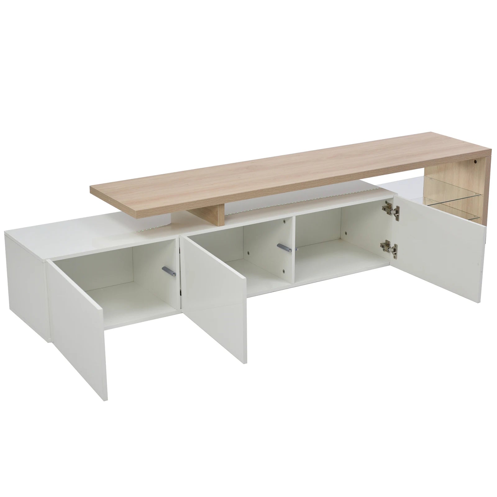ROSAHQNDA Modern TV Cabinet, LED Stylish Living Room Furniture, Practical Storage Space, High-Gloss, Glass Shelves, 200x42x39cm
